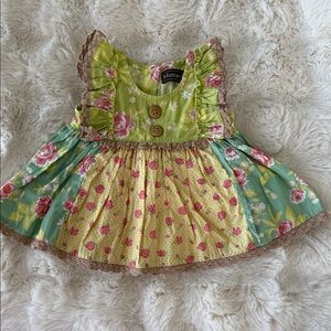 Mustard Pie Green and Yellow Floral Patchwork Dress sz 12 mo